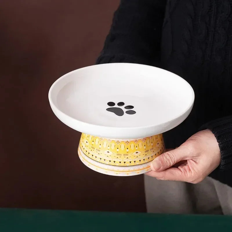 Ceramic Bohemian Raised Cat and Small Dog Water Bowl