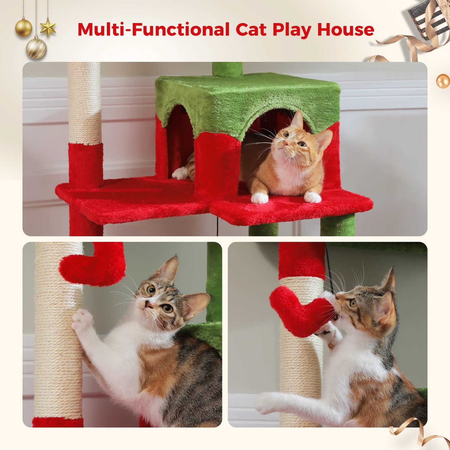 PAWZ Road Christmas Cat Tree with Sisal Scratching Posts Indoor