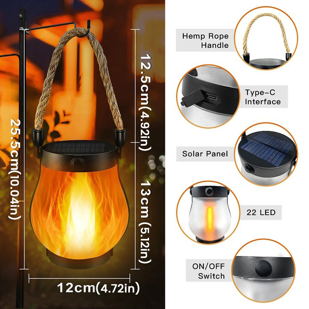 APWIKOGER Solar Rechargeable Hanging Lantern With Hemp Rope