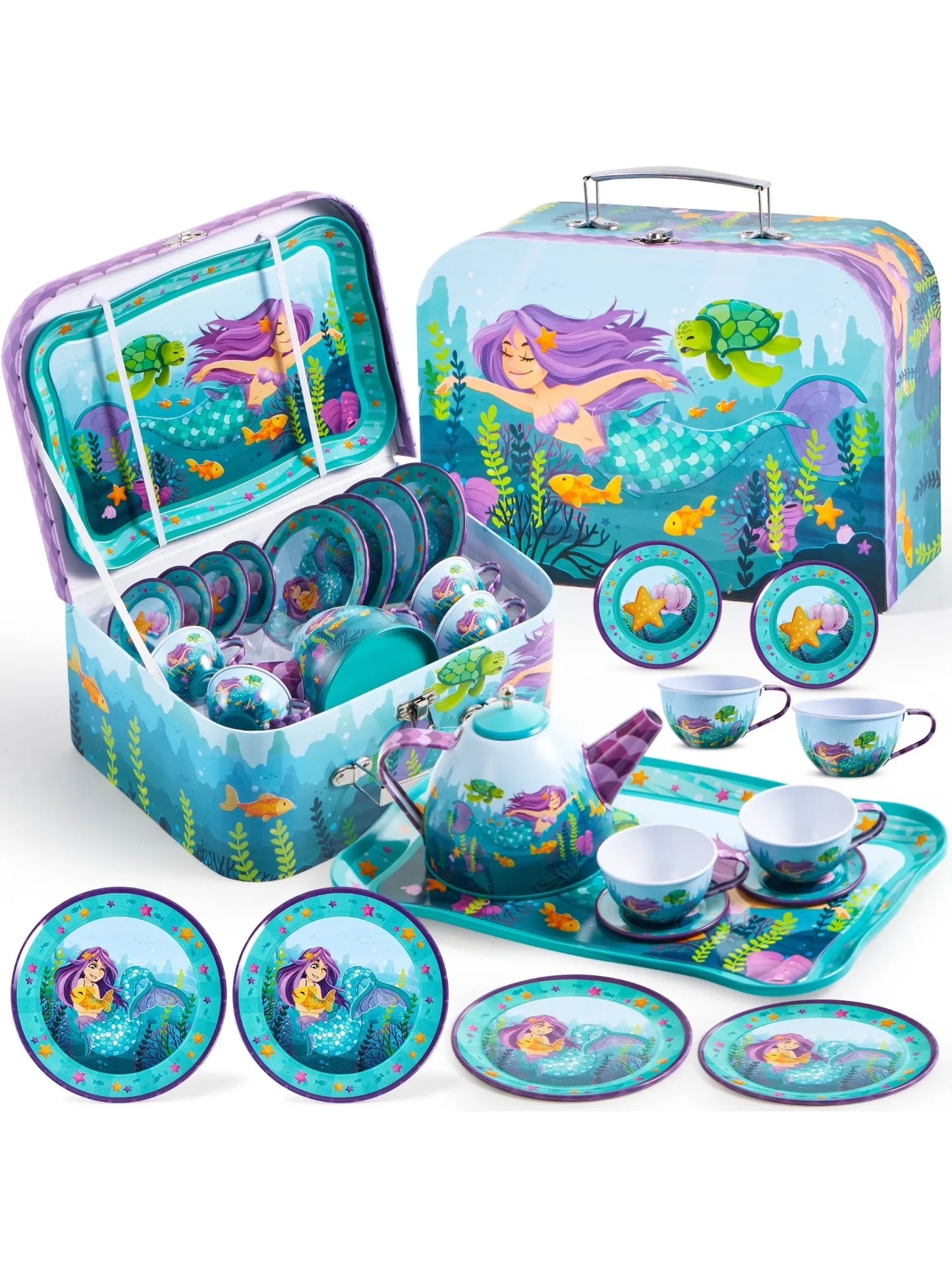 Joyfy Mermaid Tea Set For Girls Pretend Play Kitchen Toy