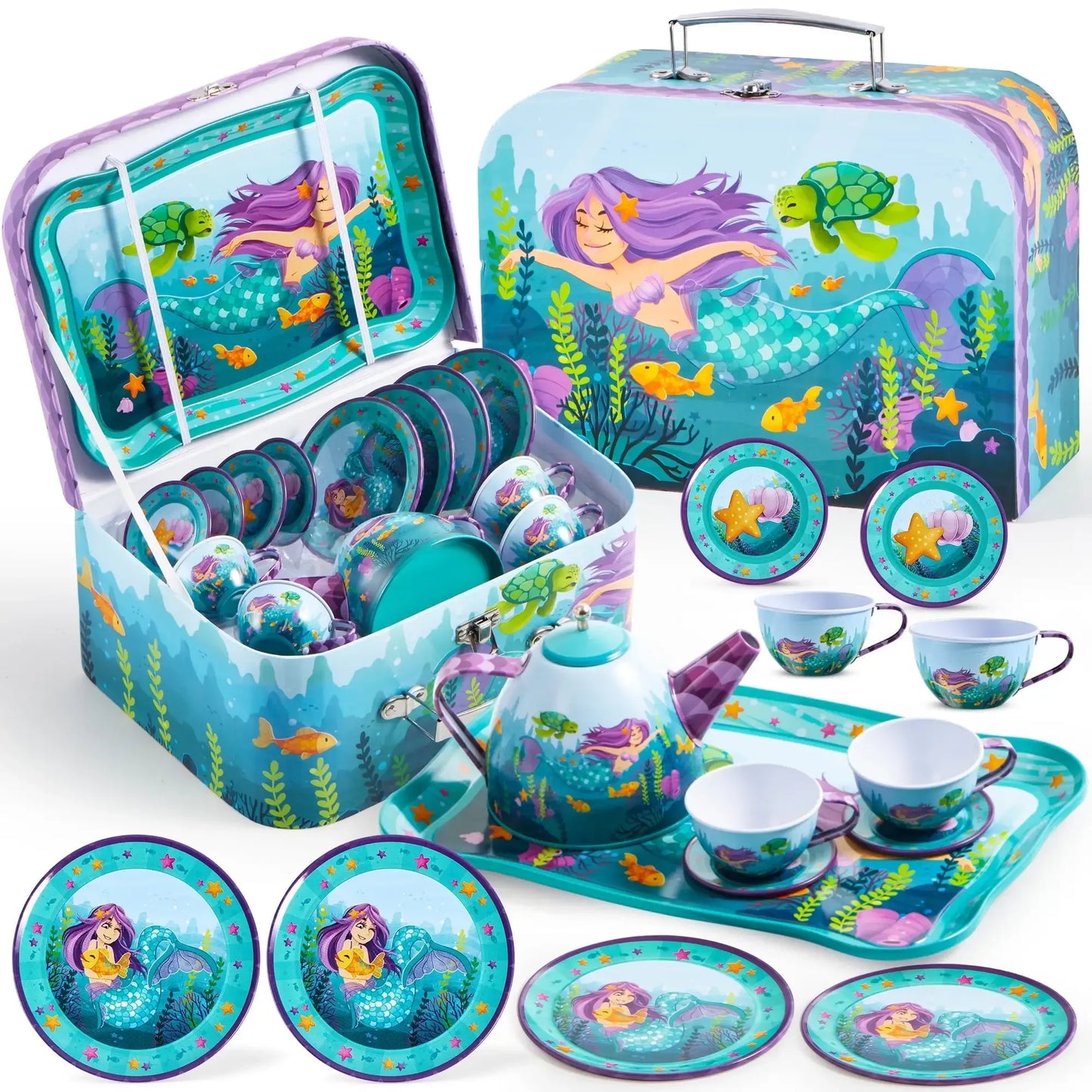 Joyfy Mermaid Tea Set For Girls Pretend Play Kitchen Toy