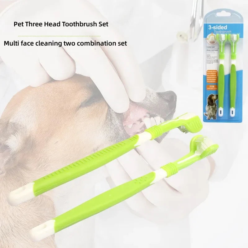 YTYIN Pet Toothbrush Kit 3-Head Dog Cat Dental Care