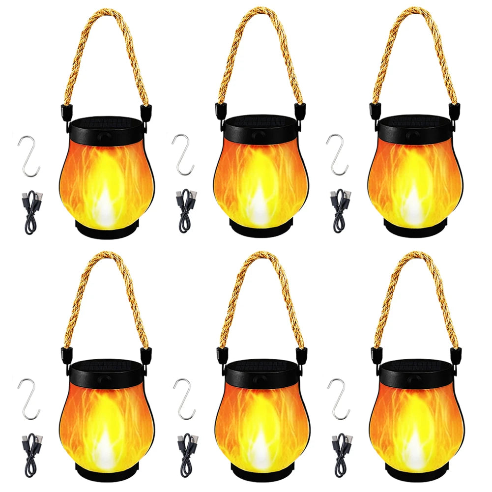 APWIKOGER Solar Rechargeable Hanging Lantern With Hemp Rope