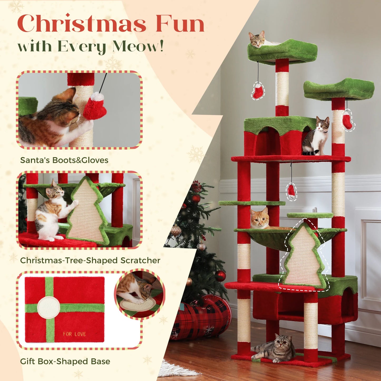 PAWZ Road Christmas Cat Tree with Sisal Scratching Posts Indoor