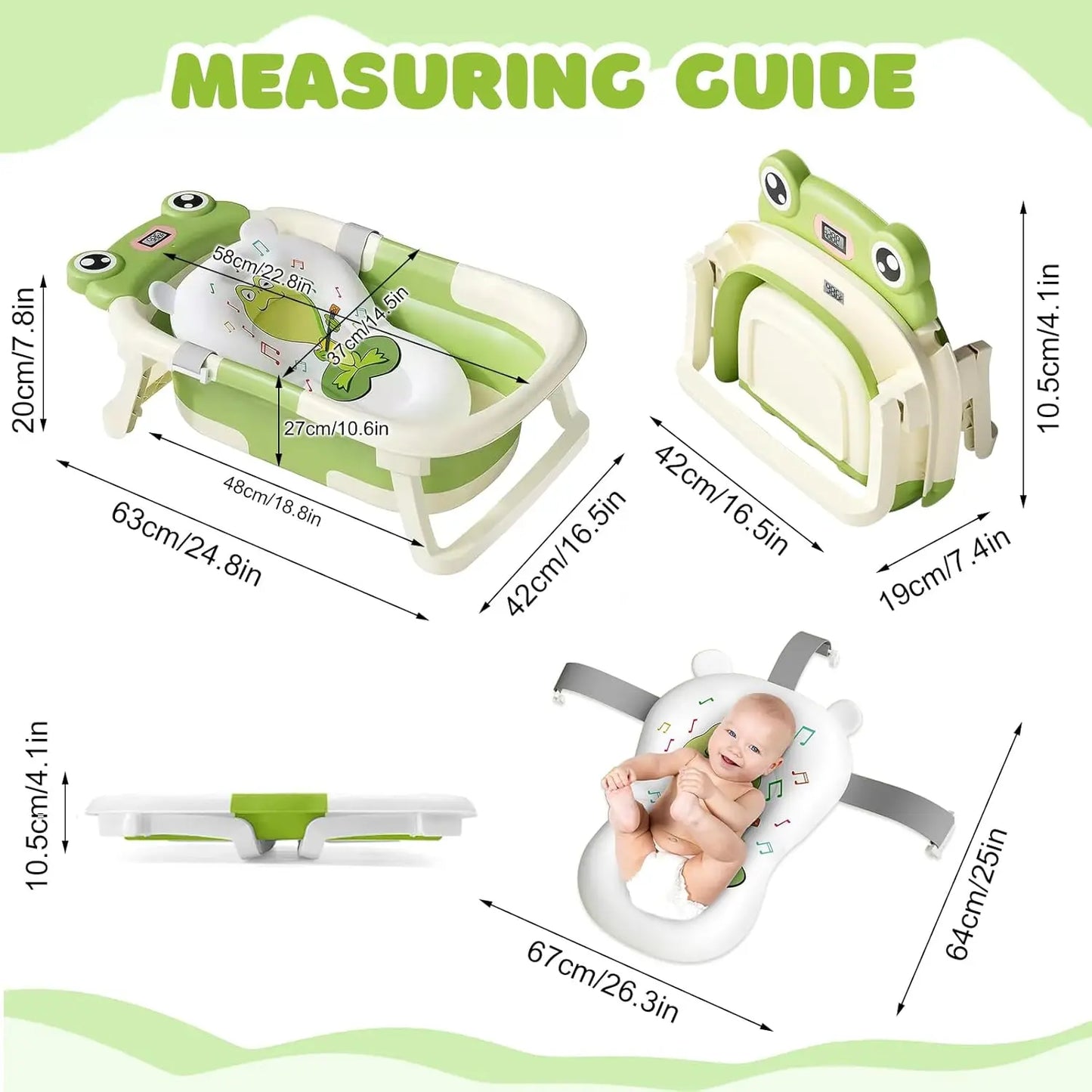 Foldable Baby Bath Tub With Cushion Thermometer And Shower Cap