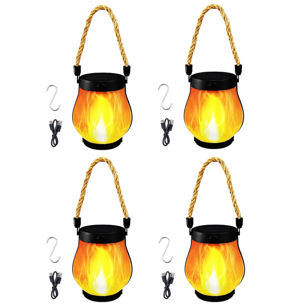 APWIKOGER Solar Rechargeable Hanging Lantern With Hemp Rope