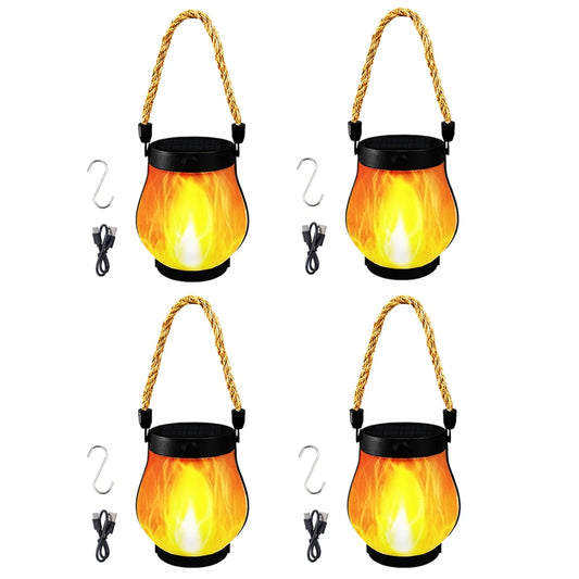 APWIKOGER Solar Rechargeable Hanging Lantern With Hemp Rope