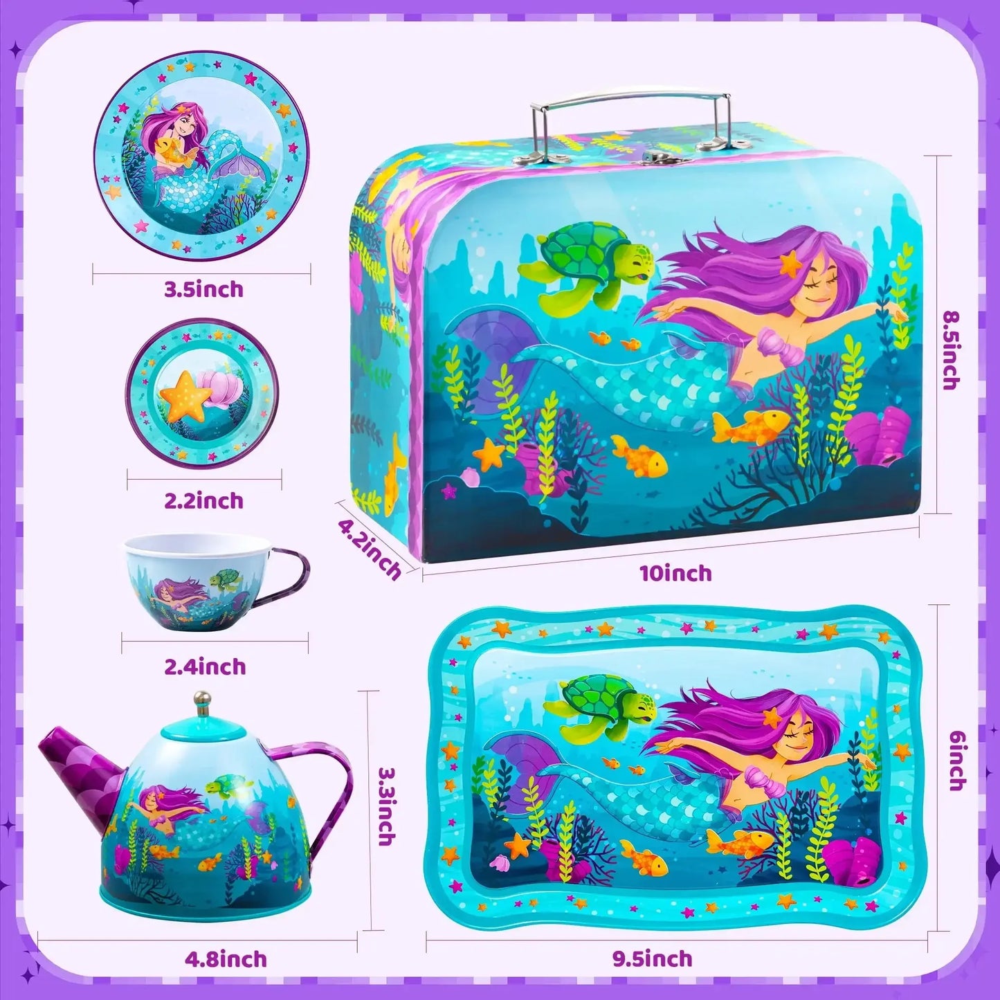 Joyfy Mermaid Tea Set For Girls Pretend Play Kitchen Toy