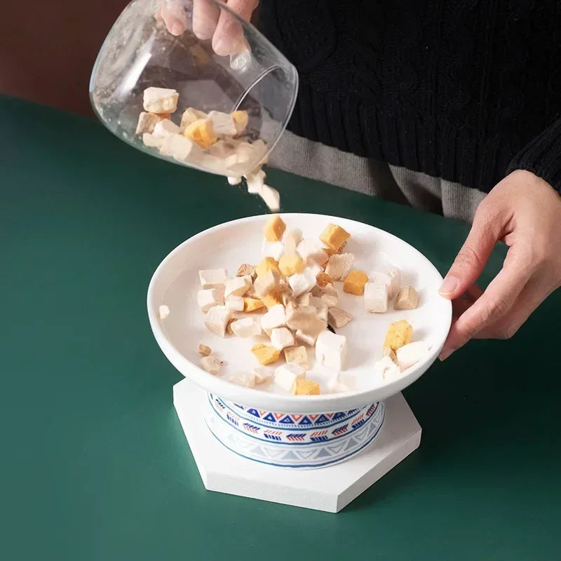 Ceramic Bohemian Raised Cat and Small Dog Water Bowl