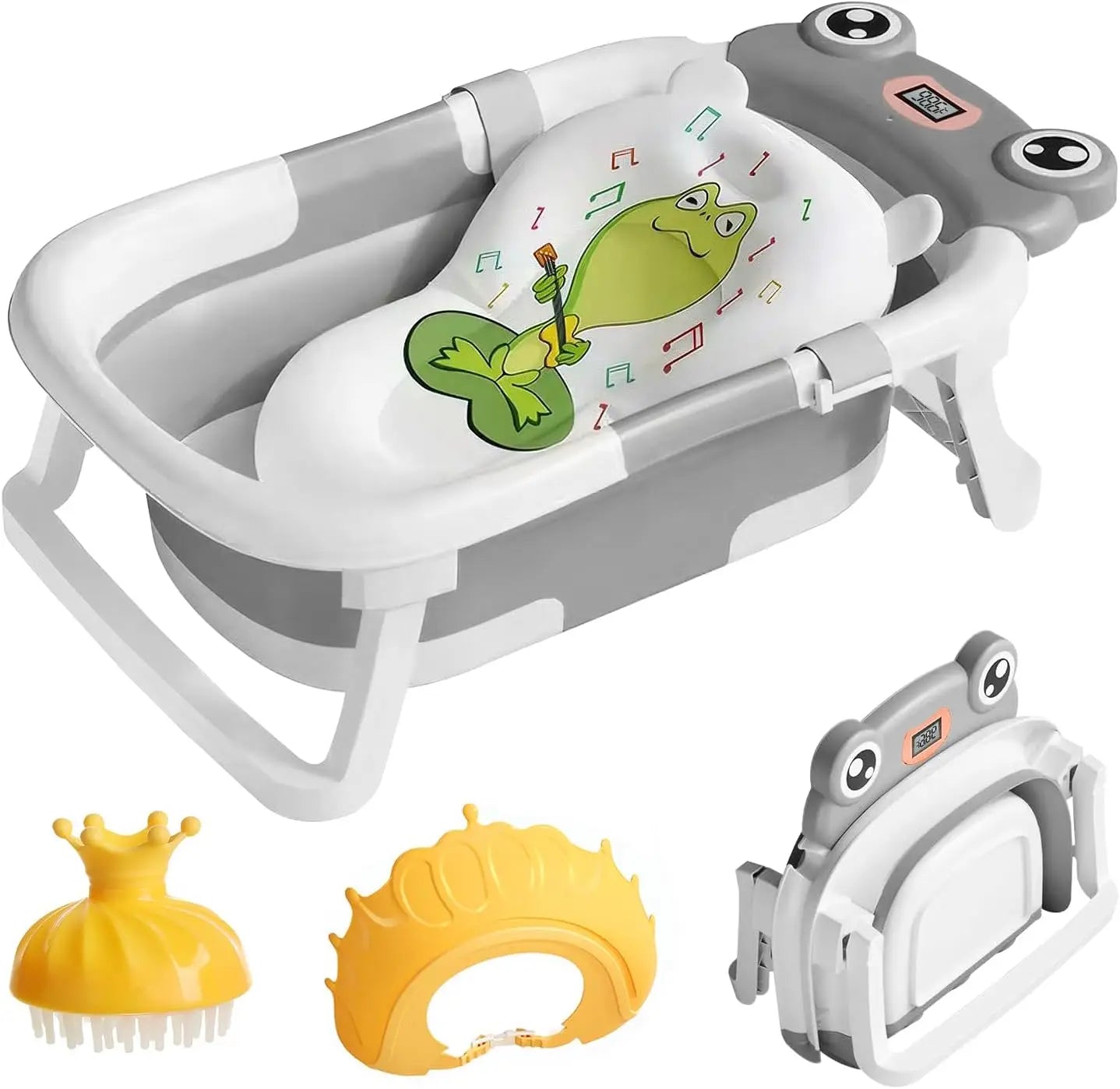 Foldable Baby Bath Tub With Cushion Thermometer And Shower Cap