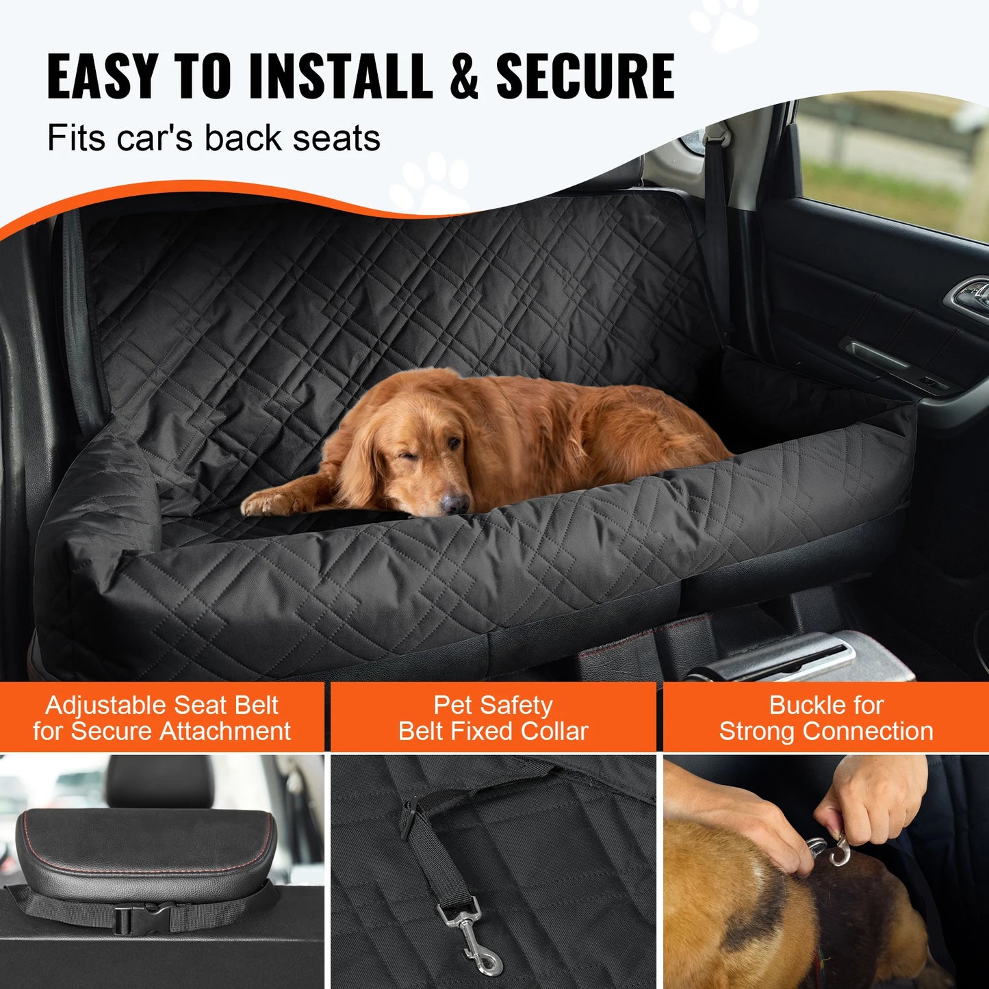 SucceBuy Dog Car Seat Waterproof Booster With Clip On Leash