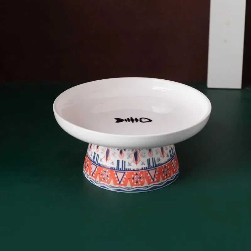 Ceramic Bohemian Raised Cat and Small Dog Water Bowl