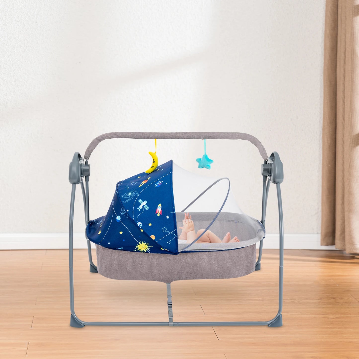 Bymaocar Baby Cradle Swing 5 Speeds Electric With Remote Control
