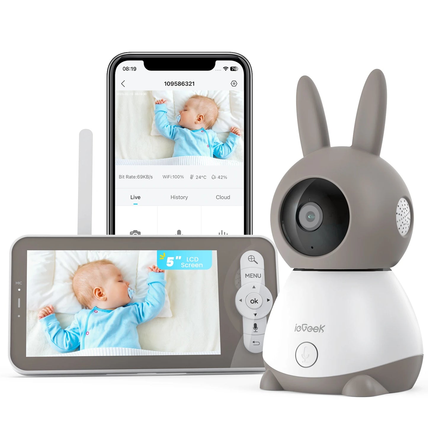 IEGEEK 2K 3MP Baby Surveillance Camera 360 PTZ Motion Detection