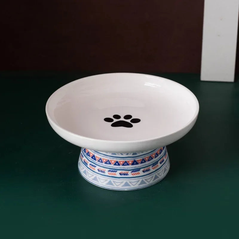 Ceramic Bohemian Raised Cat and Small Dog Water Bowl