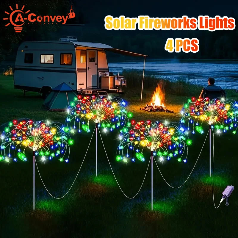 A-Convey Solar LED Fireworks Lights Eight Modes Waterproof Garden Decor