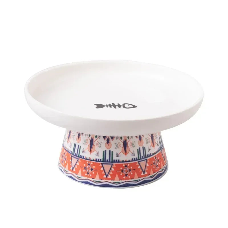 Ceramic Bohemian Raised Cat and Small Dog Water Bowl