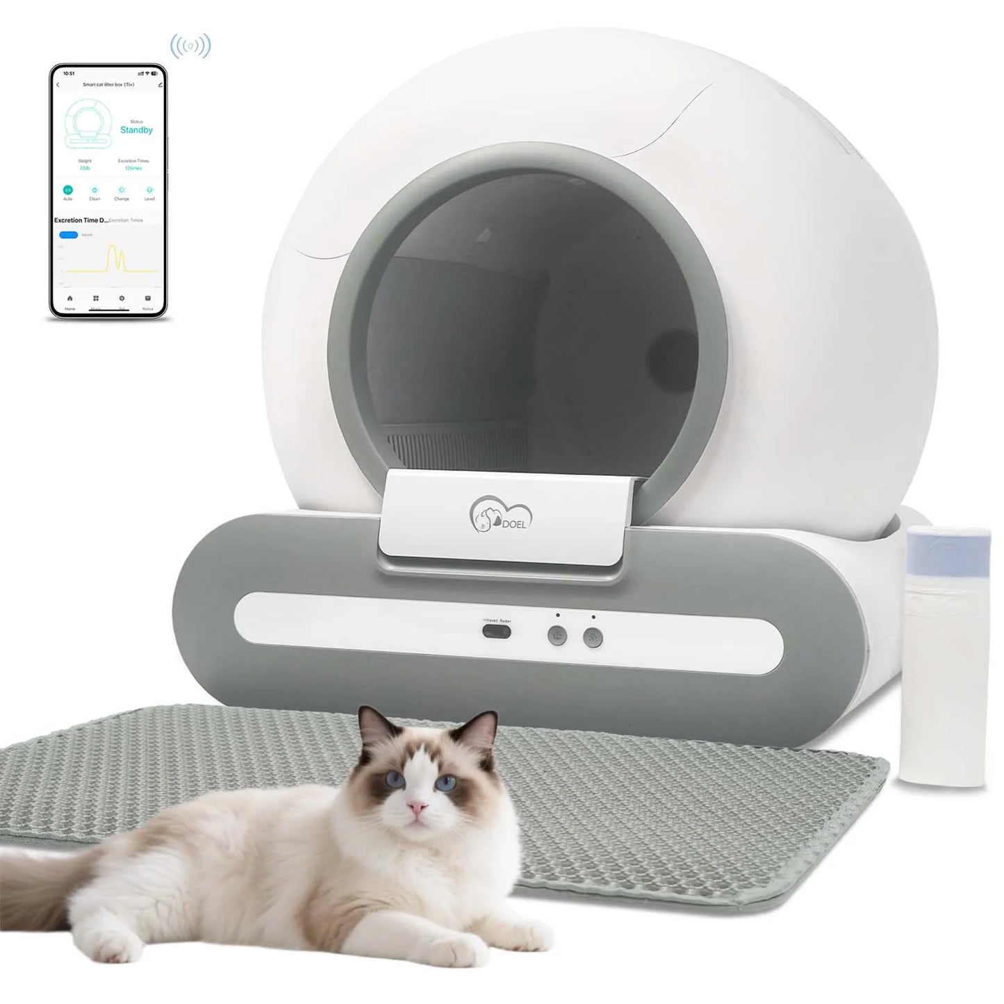 DOEL Self-Cleaning Cat Litter Box With App Control System