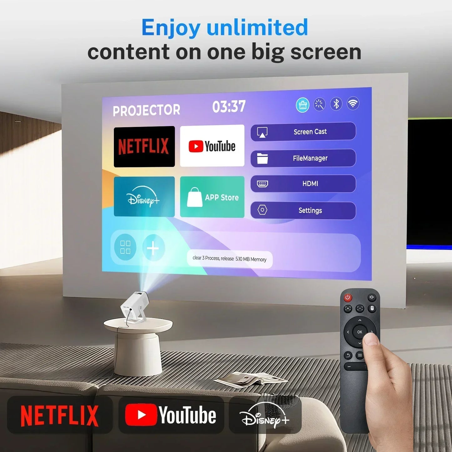 LynCast Smart Mini Projector 4K Android TV With WiFi