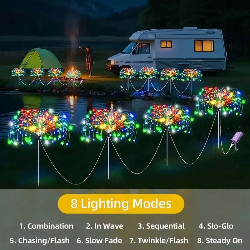 A-Convey Solar LED Fireworks Lights Eight Modes Waterproof Garden Decor