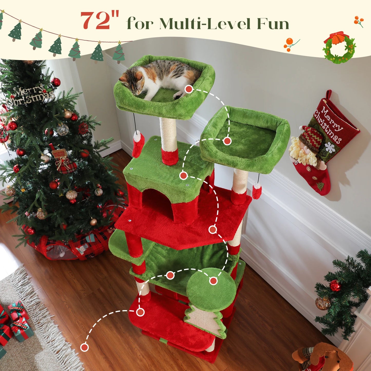 PAWZ Road Christmas Cat Tree with Sisal Scratching Posts Indoor