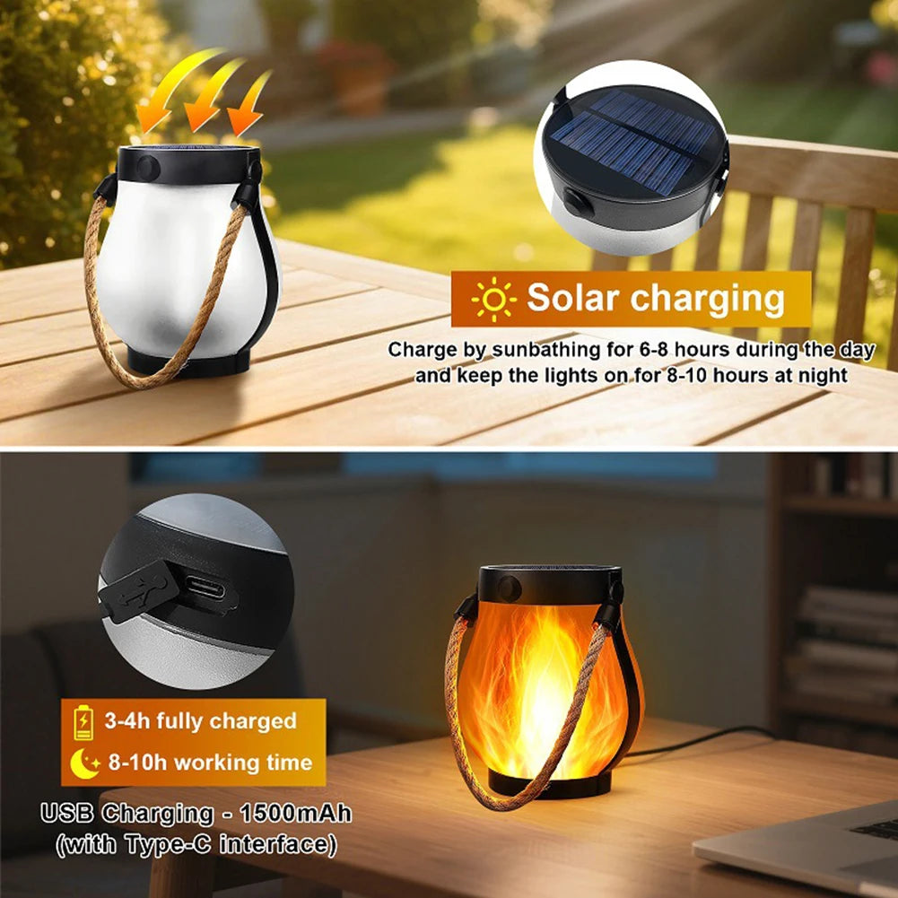 APWIKOGER Solar Rechargeable Hanging Lantern With Hemp Rope