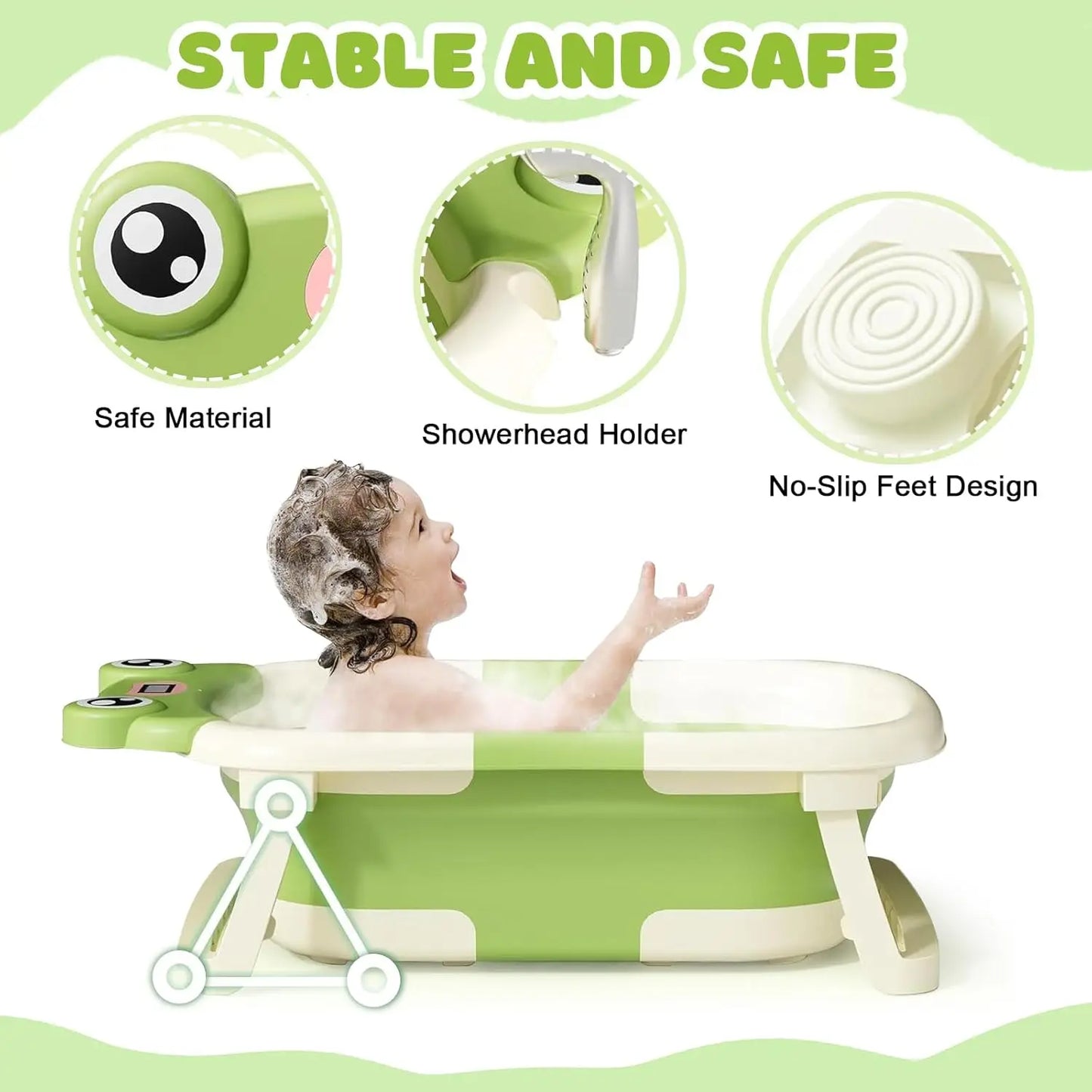Foldable Baby Bath Tub With Cushion Thermometer And Shower Cap