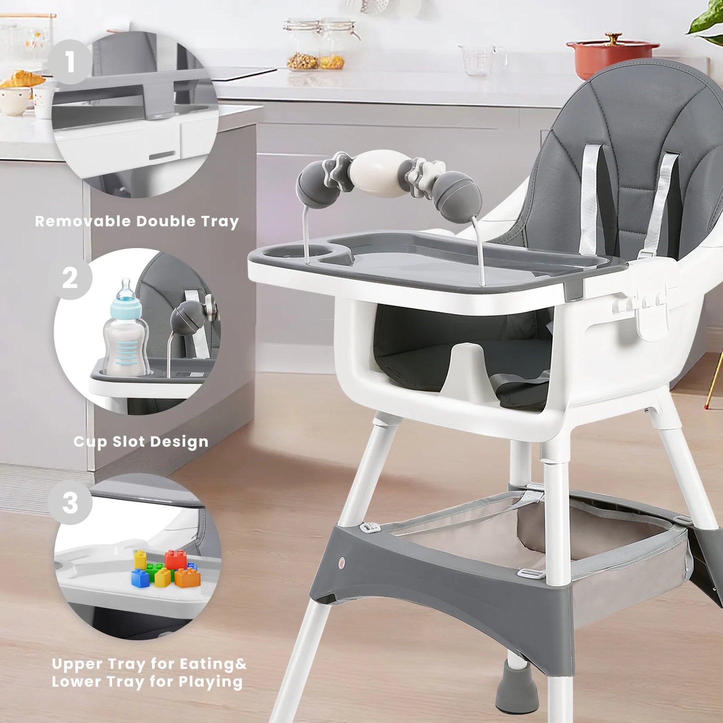 PIORLADO Convertible Baby High Chair With Tray And Toy Rack