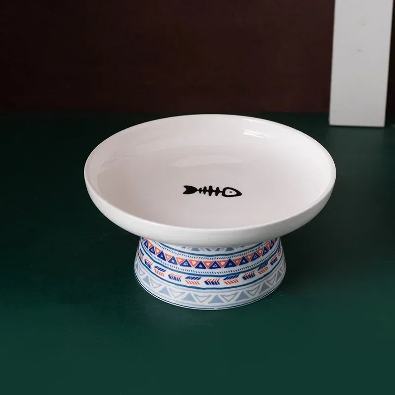 Ceramic Bohemian Raised Cat and Small Dog Water Bowl